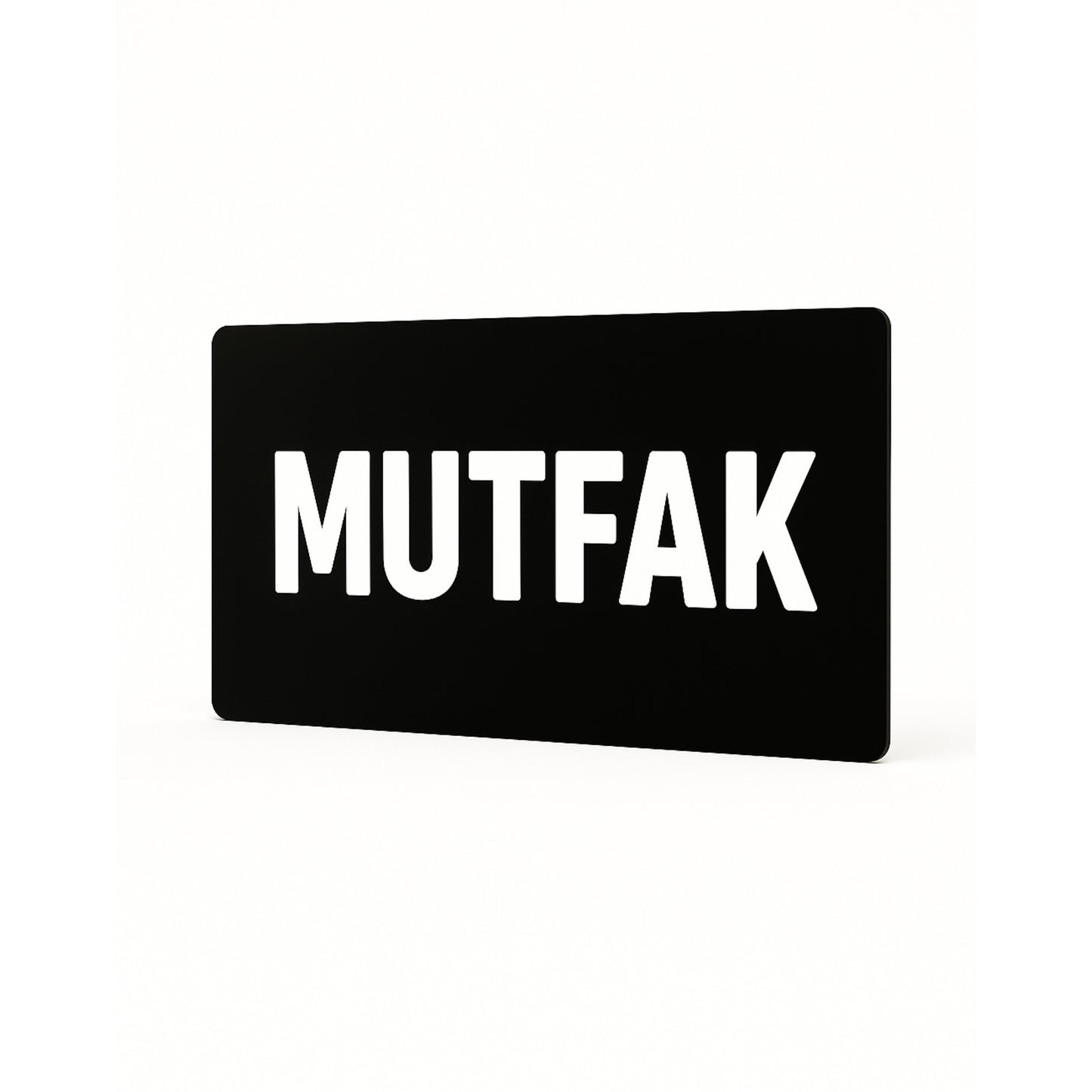 Mutfak yazılı siyah pleksi tabela ürün fotoğrafı, beyaz arka plan