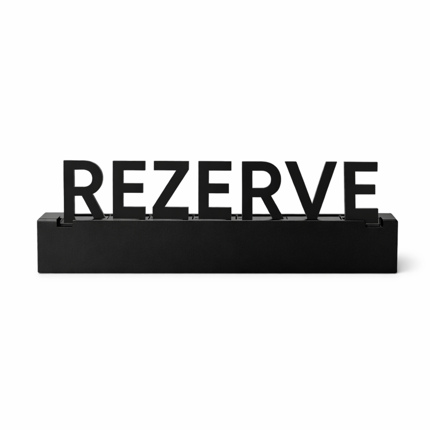 3 boyutlu siyah pleksi rezerve yazısı masaüstü tabela