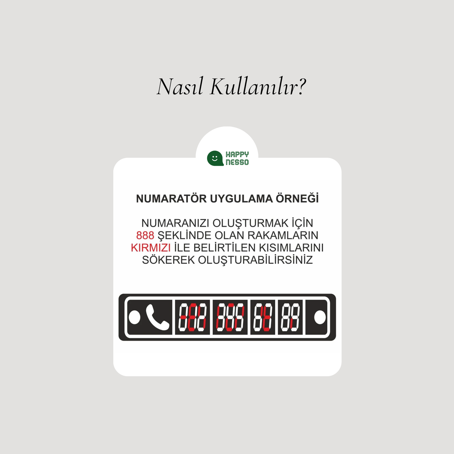 Araç içi vantuzlu numaratör nasıl kullanılır görsel anlatım, rakam ayırarak telefon numarası oluşturma adımları