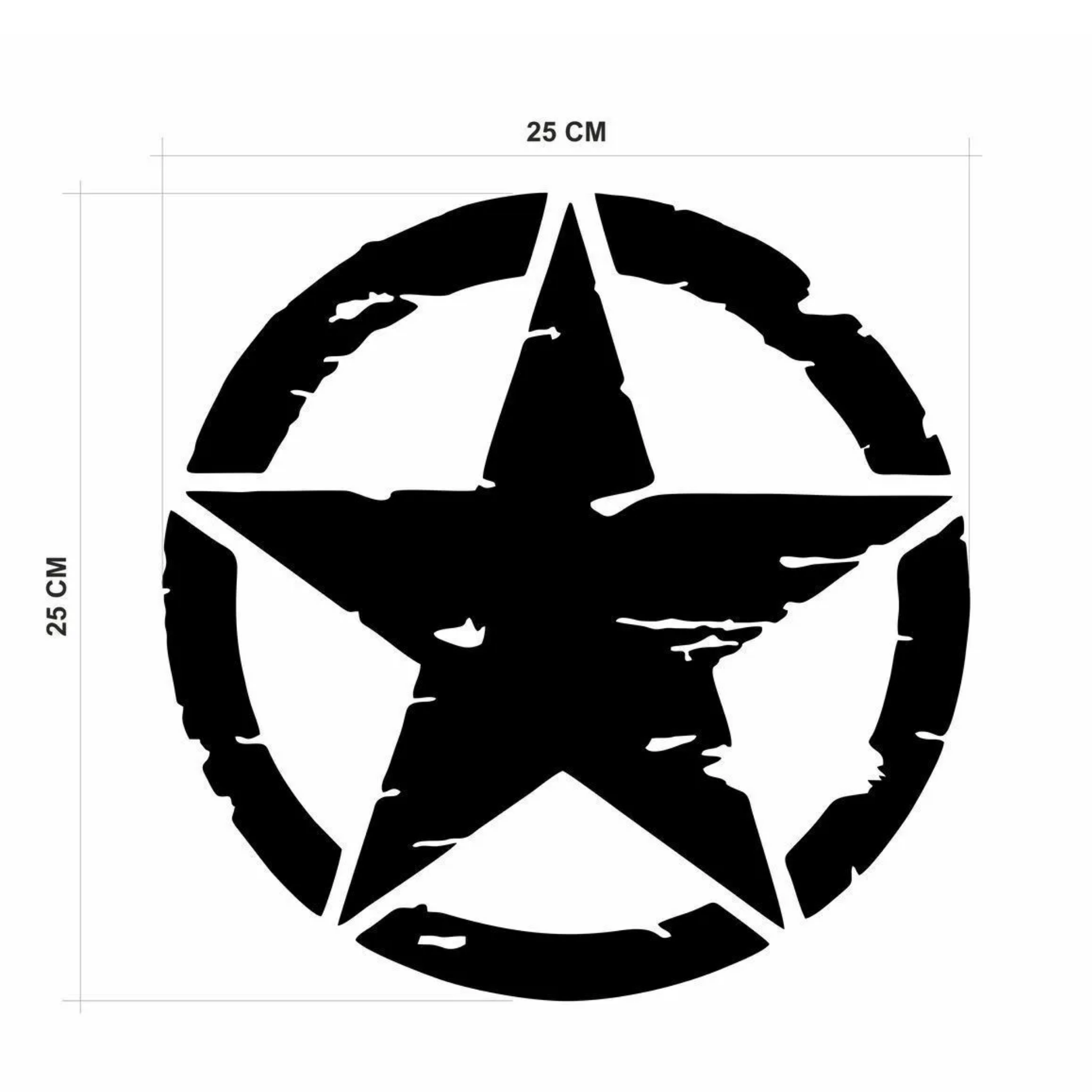 Askeri yıldız sticker boyutu 25x25 cm ölçüsü görseli siyah folyo vinil