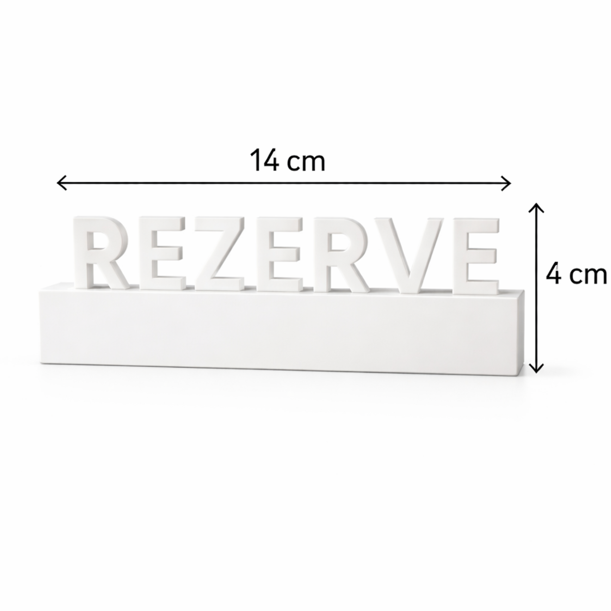 beyaz rezerve tabelası ölçüleri 14x4cm pleksi masaüstü yazısı