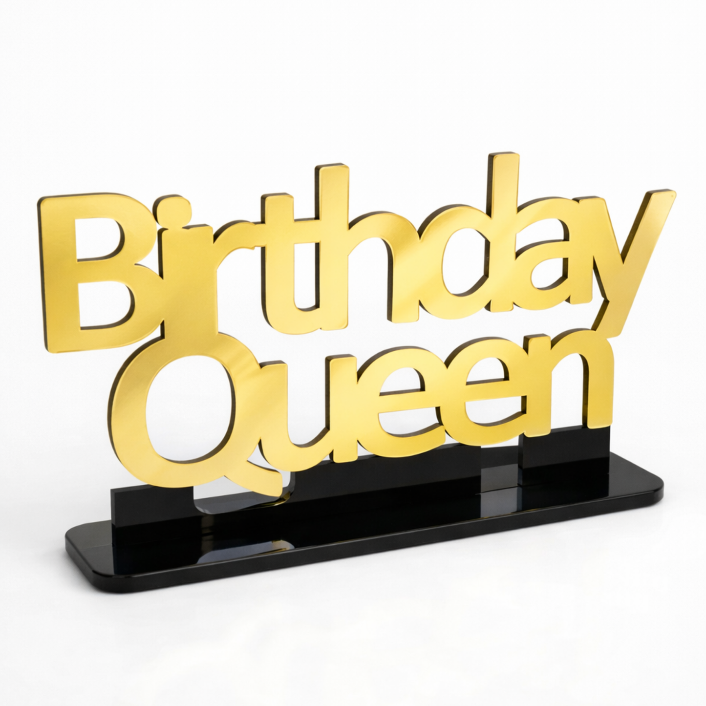 Birthday Queen gold ayna akrilik masa üstü yazı siyah tabanlı doğum günü dekor