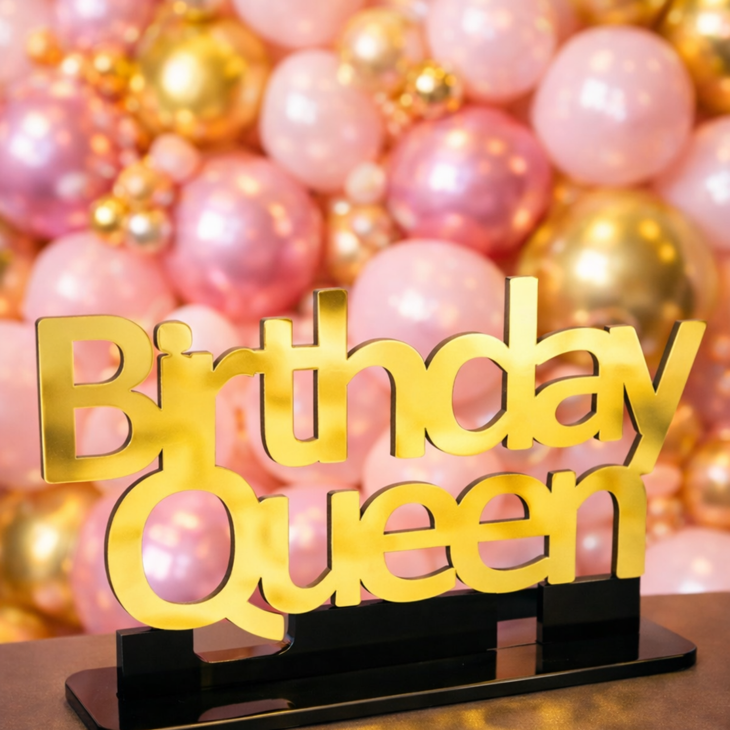 Birthday Queen gold ayna yazı pembe gold balon parti arka planı dekor