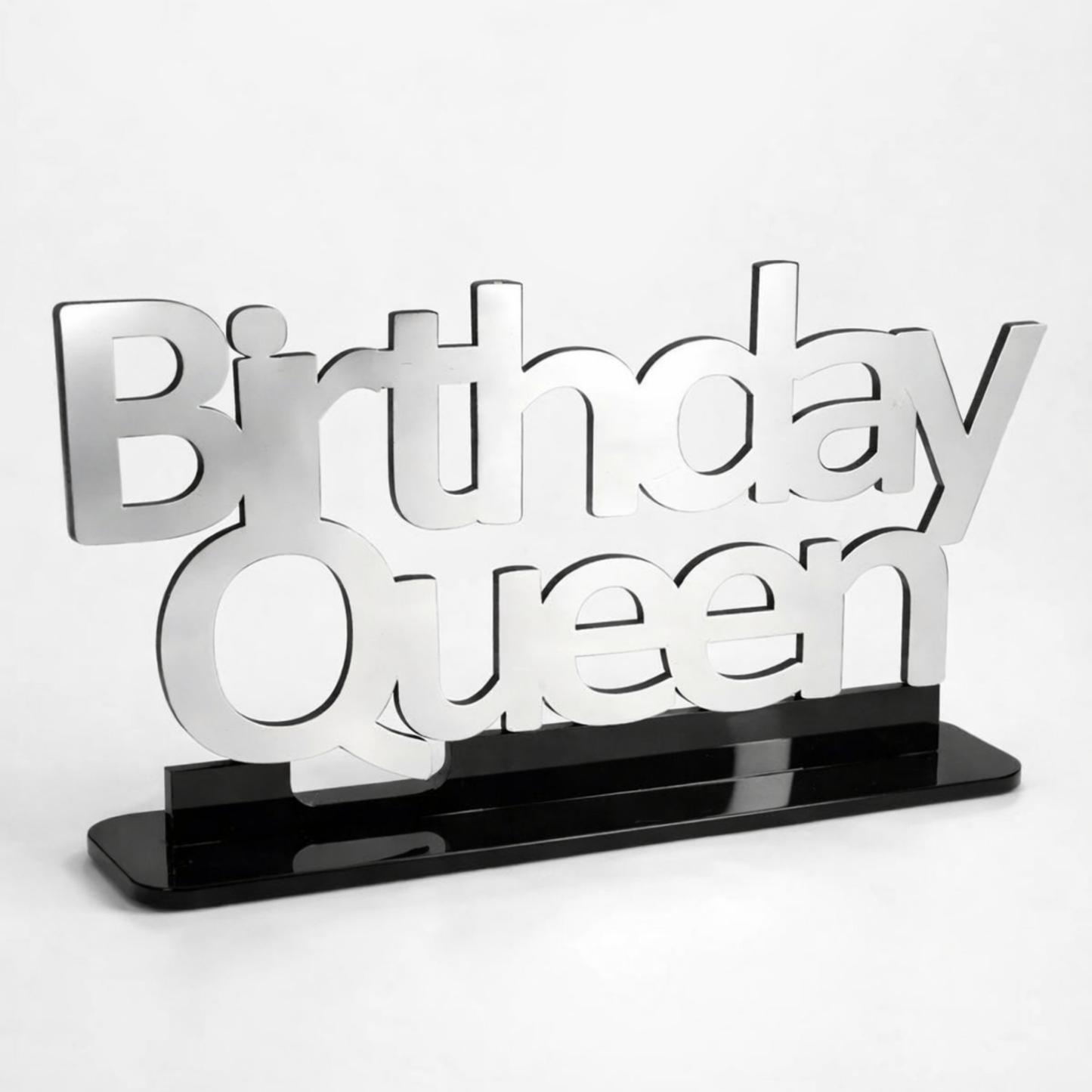 Birthday Queen silver ayna akrilik masa üstü yazı siyah tabanlı doğum günü dekor