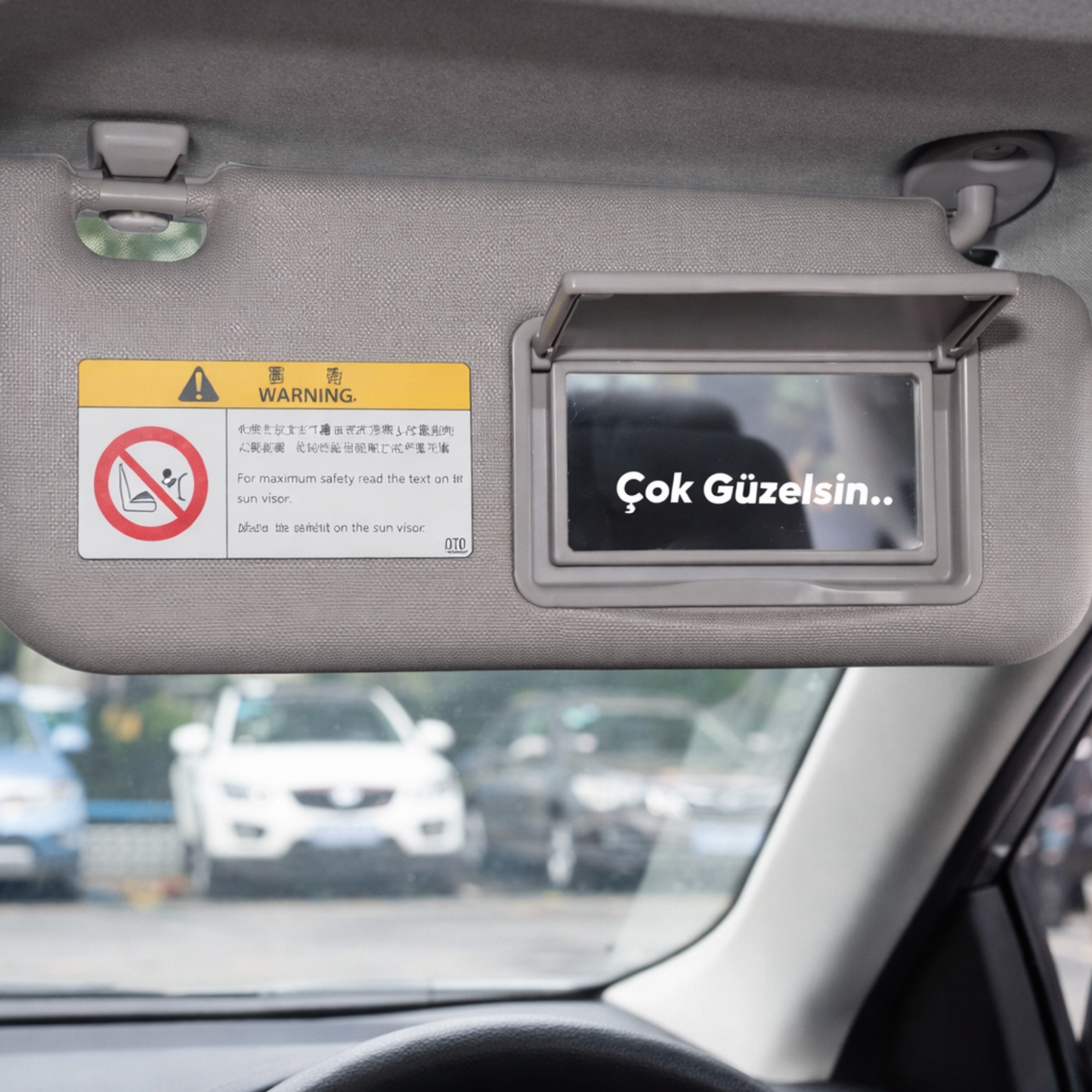 Çok Güzelsin oto aksesuarı sticker araba siperlik aynasında kullanım