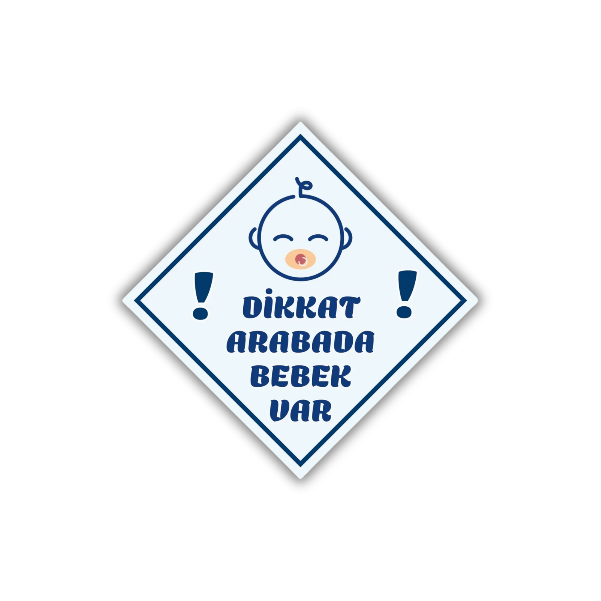 Dikkat Arabada Bebek Var yazılı, emzikli mavi bebek figürlü araba camı uyarı stickerı