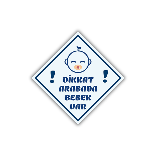 Dikkat Arabada Bebek Var yazılı, emzikli mavi bebek figürlü araba camı uyarı stickerı