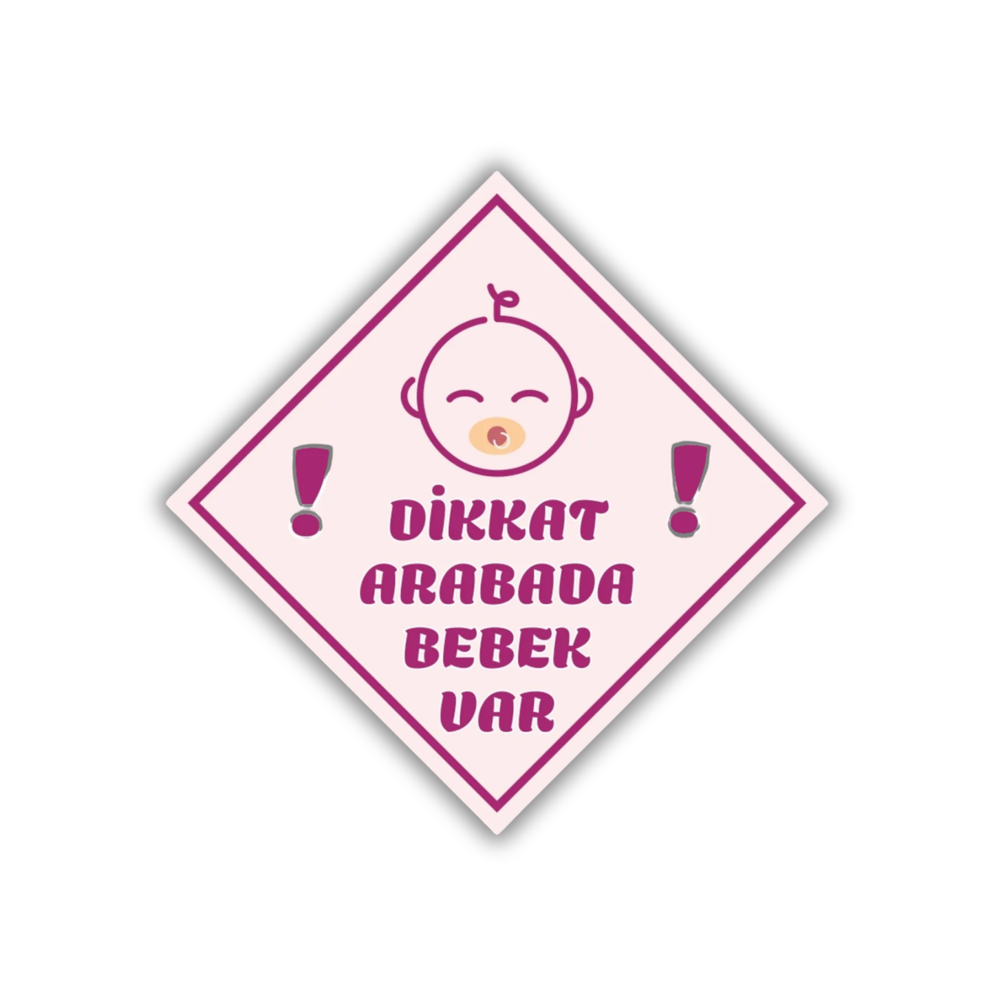 Dikkat Arabada Bebek Var yazılı, emzikli pembe bebek figürlü araba camı uyarı stickerı
