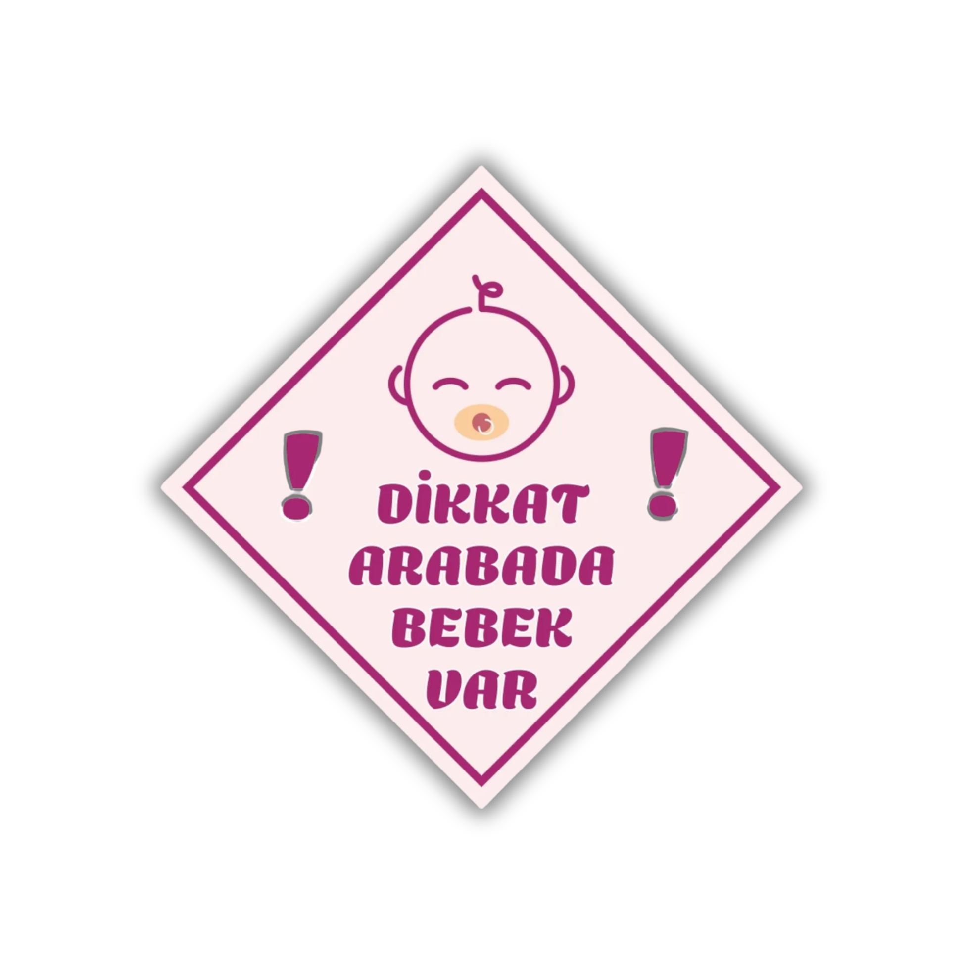 Dikkat Arabada Bebek Var yazılı, emzikli pembe bebek figürlü araba camı uyarı stickerı
