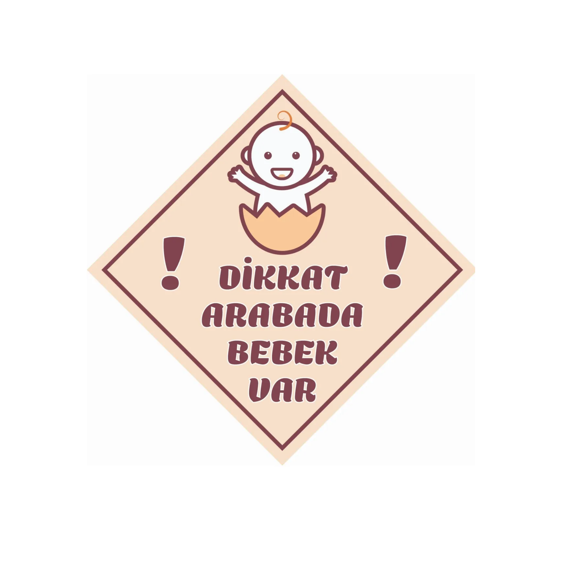 Dikkat Arabada Bebek Var yazılı, sarı renkli unisex bebek figürlü araba camı uyarı stickerı