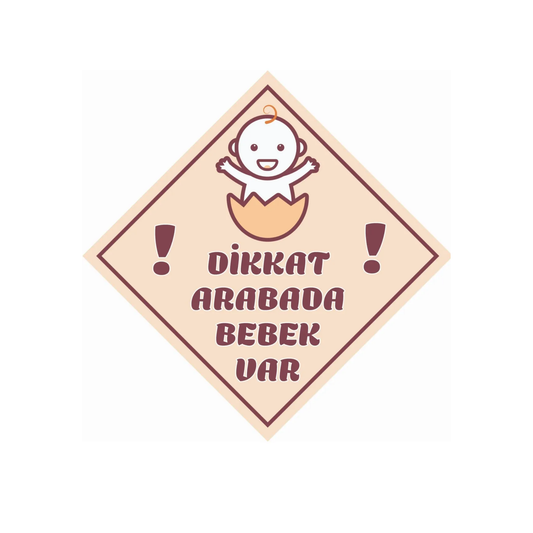 Dikkat Arabada Bebek Var yazılı, sarı renkli unisex bebek figürlü araba camı uyarı stickerı