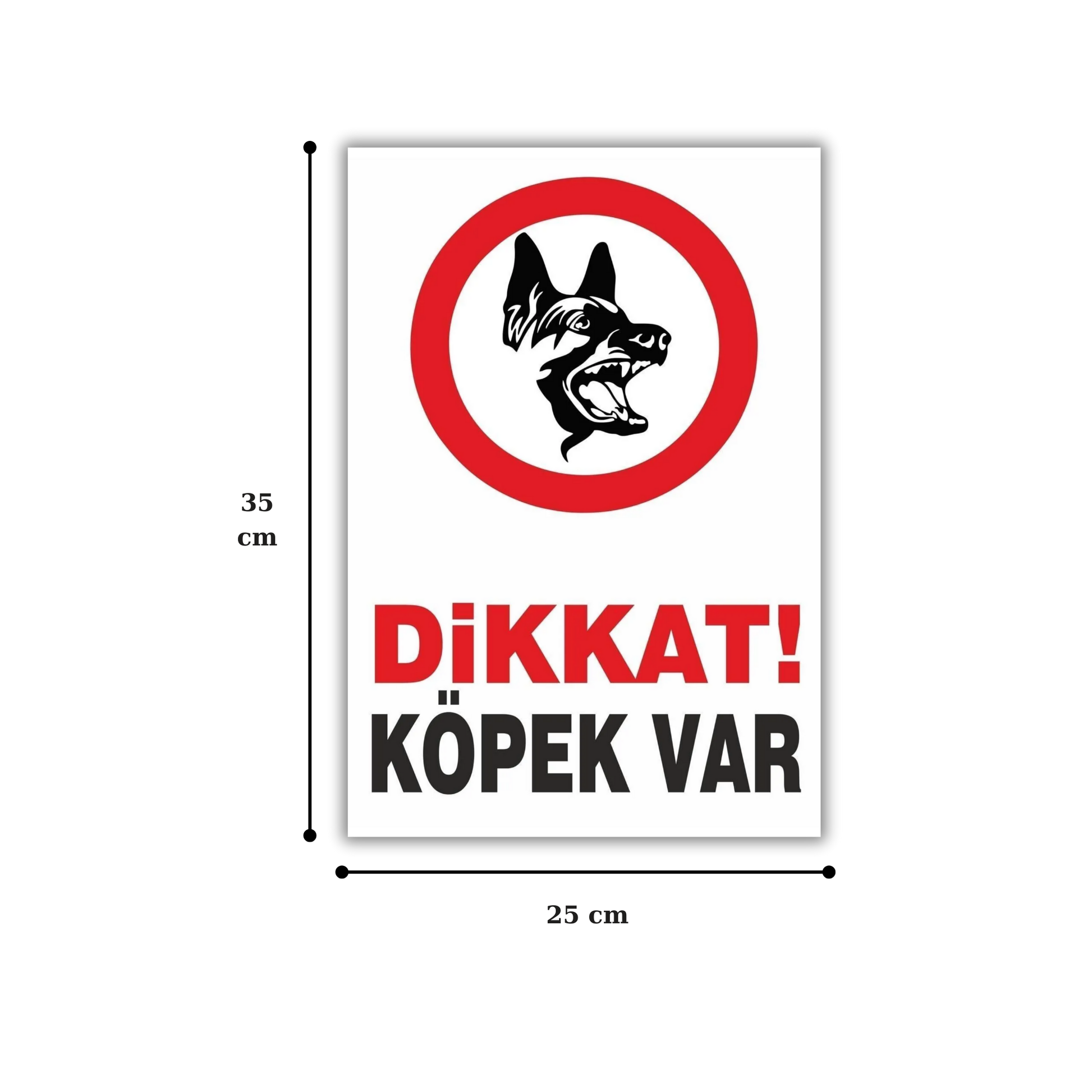 Dikkat Köpek Var uyarı levhası kurt köpeği görselli, 25x35 cm ölçülerinde forex tabela boyut bilgisi