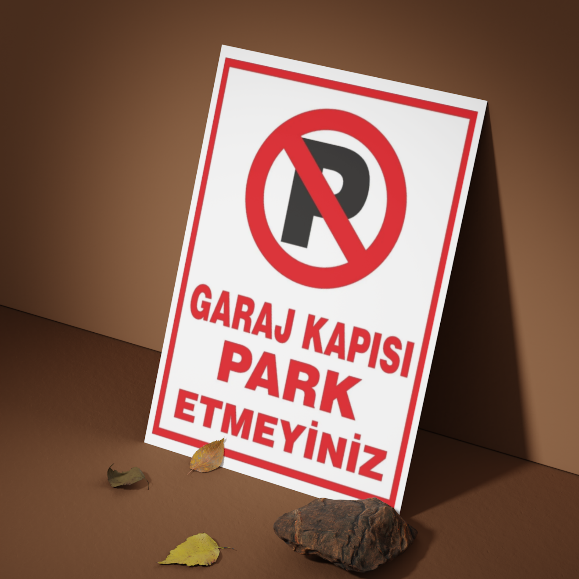 Garaj Kapısı Park Etmeyiniz yazılı 25x35 cm forex uyarı levhasının duvara dayalı kullanım ortamı görünümü