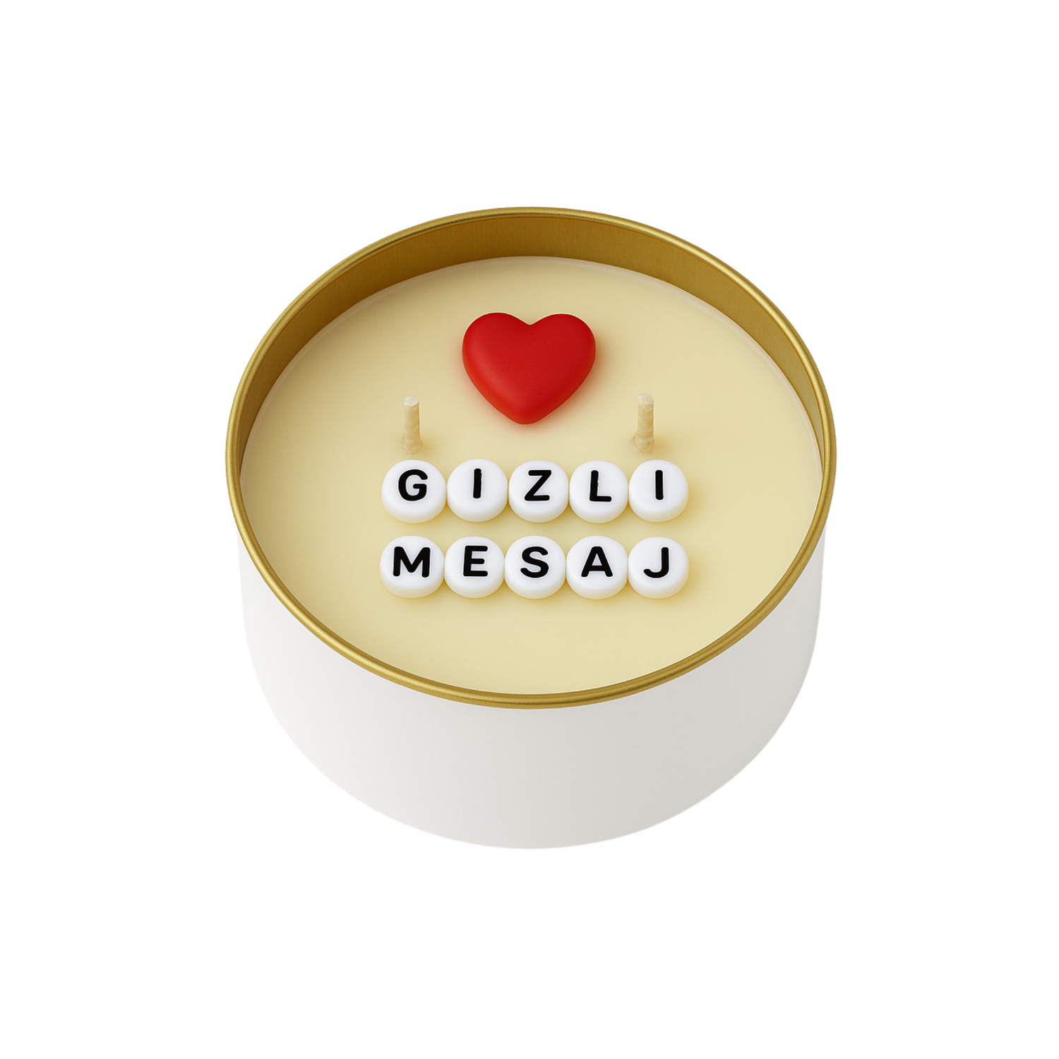 Yandıkça içinden mesaj çıkan gizli mesajlı soya mum, teneke kavanozda çift fitilli sürpriz hediye