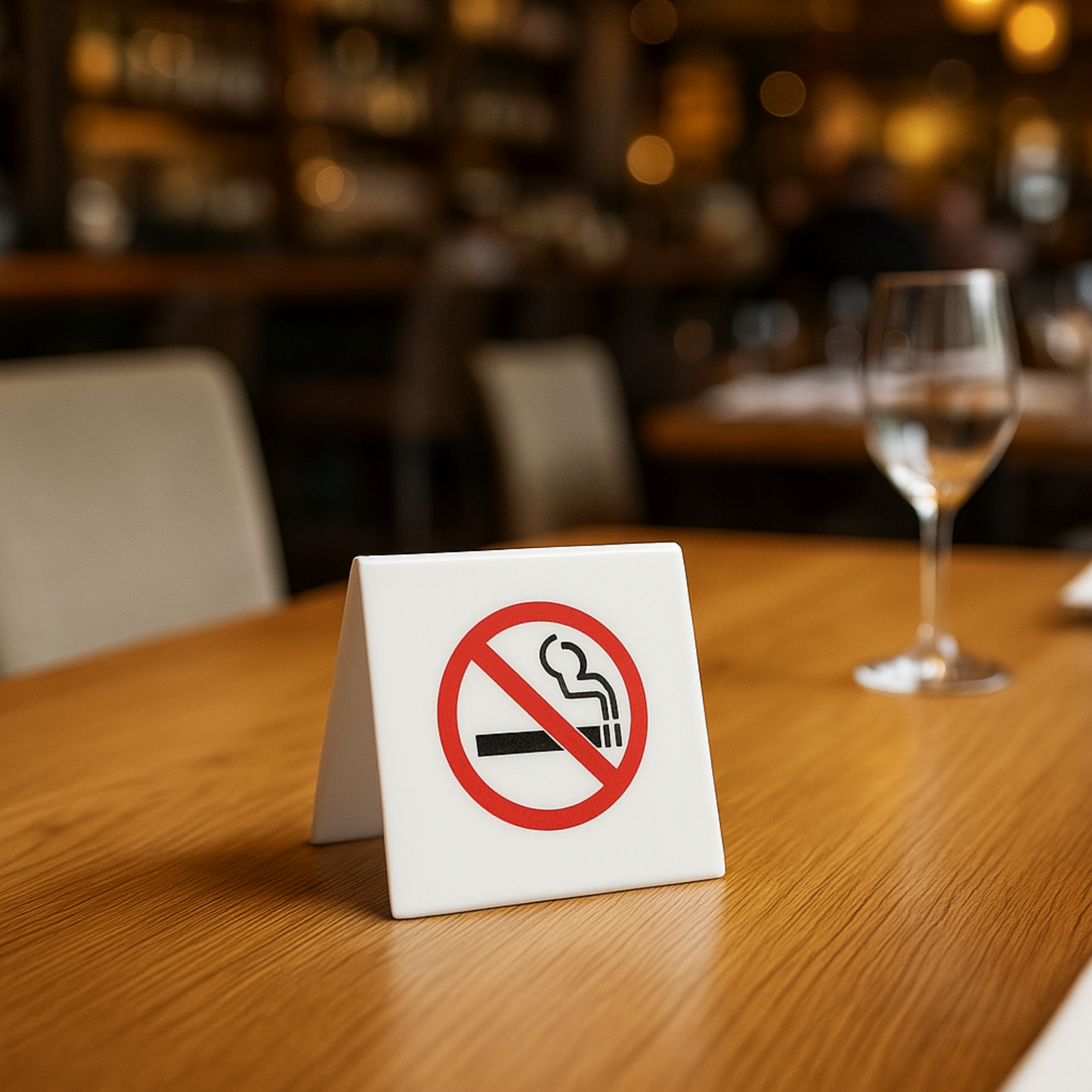 Beyaz pleksi masa üstü sigara içilmez ikonu tabela restoran masada 80x80 mm