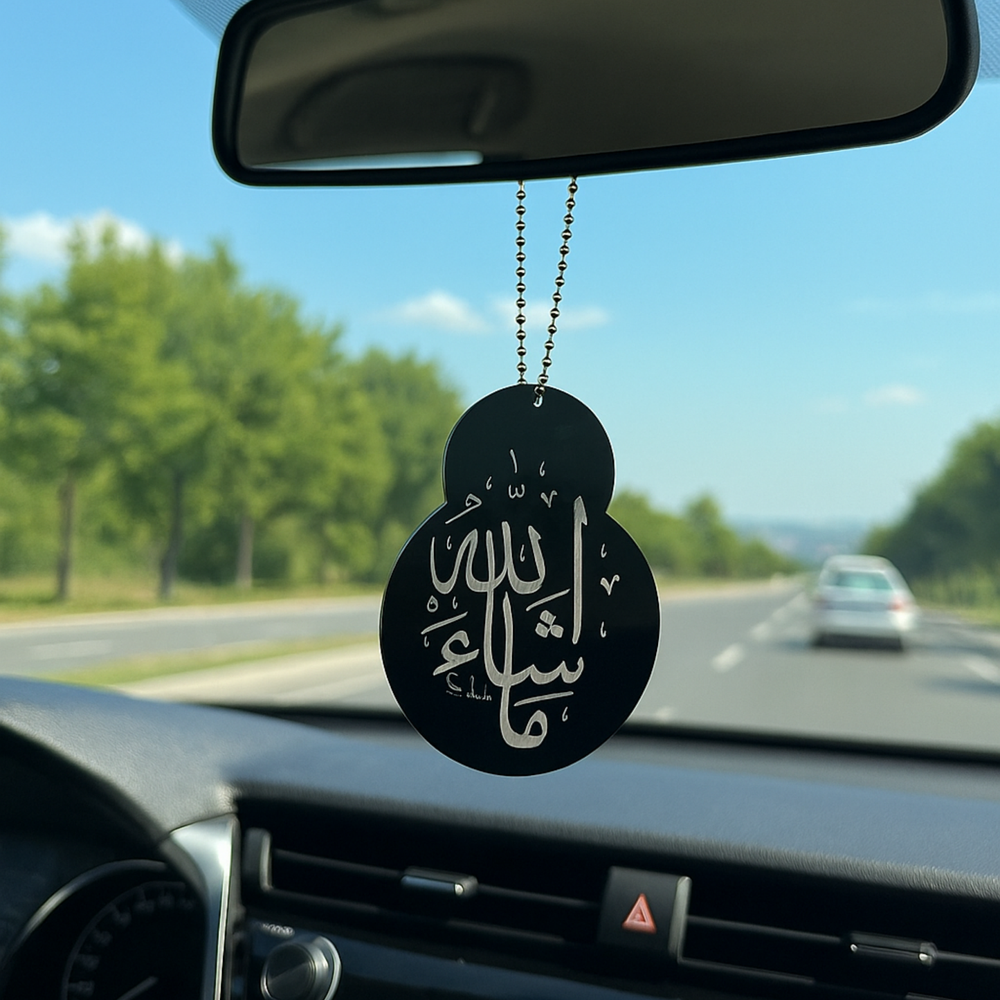 Damla form Maşallah yazılı siyah pleksi İslami dikiz aynası süsü, araba içi manevi aksesuar