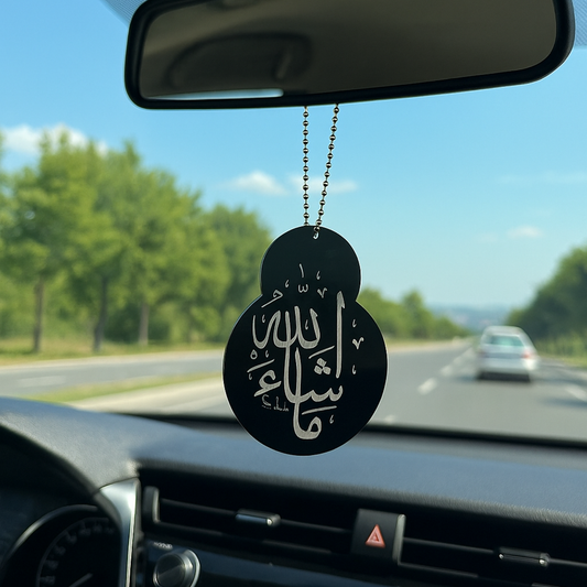Damla form Maşallah yazılı siyah pleksi İslami dikiz aynası süsü, araba içi manevi aksesuar