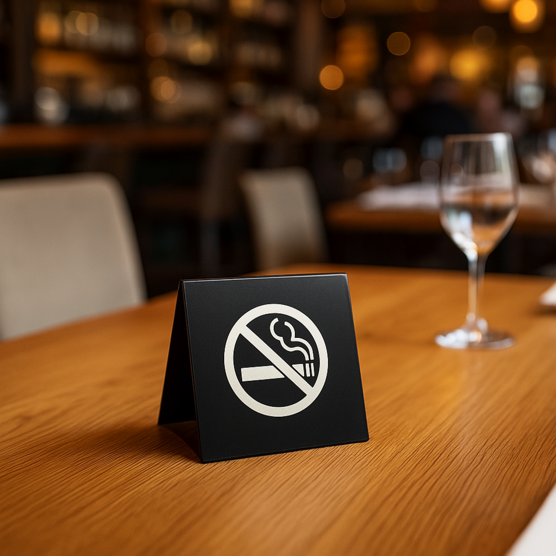 Siyah pleksi masa üstü sigara içilmez ikonu yazısız tabela restoran masada 80x80 mm