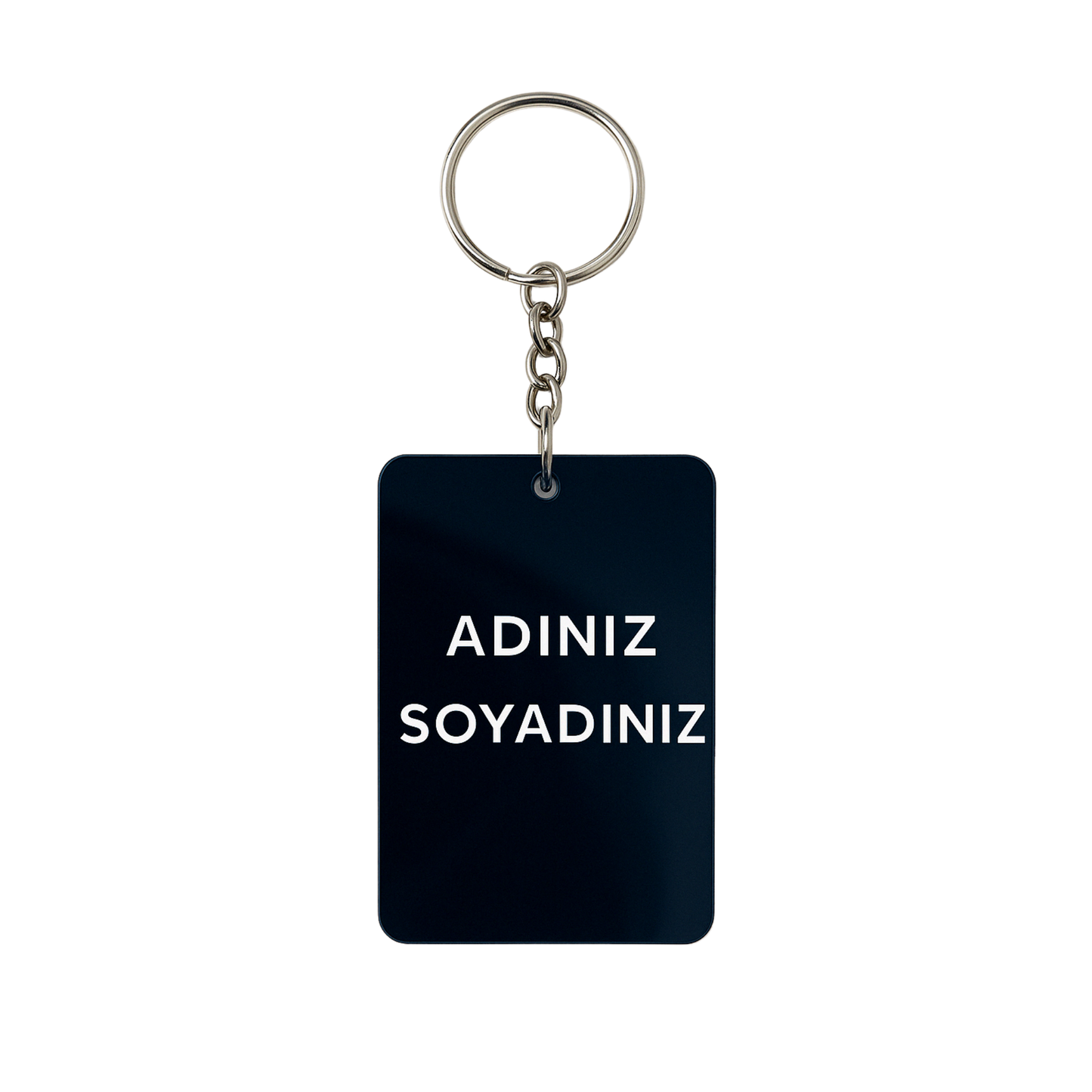 Kişiye özel dikdörtgen siyah pleksi anahtarlık beyaz fon