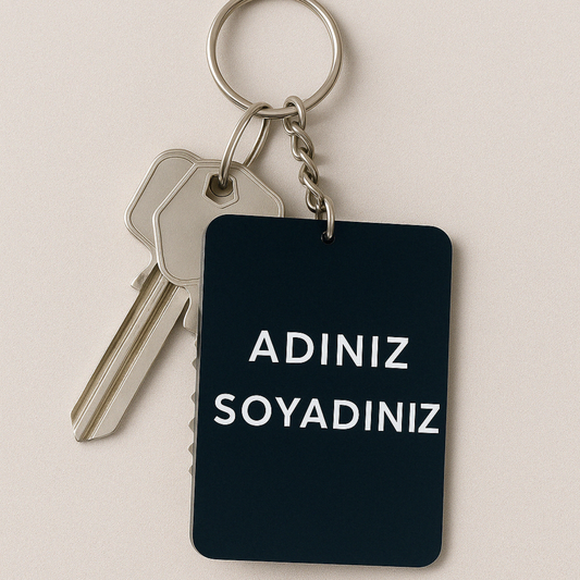 Kişiye özel dikdörtgen siyah pleksi anahtarlık ev anahtarıyla