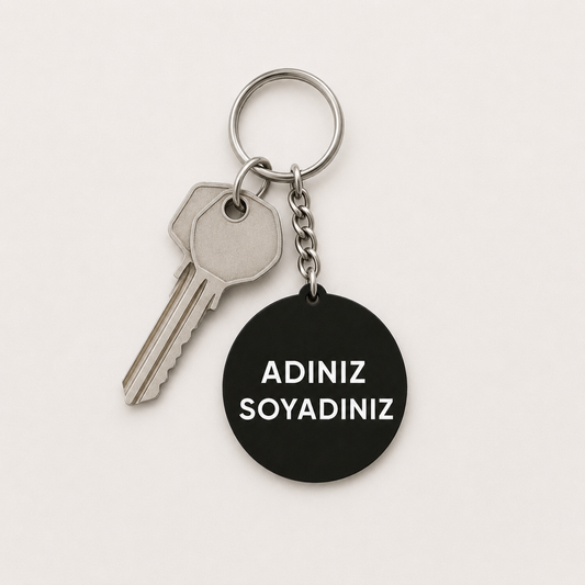Kişiye özel yuvarlak siyah pleksi anahtarlık tek ev anahtarıyla