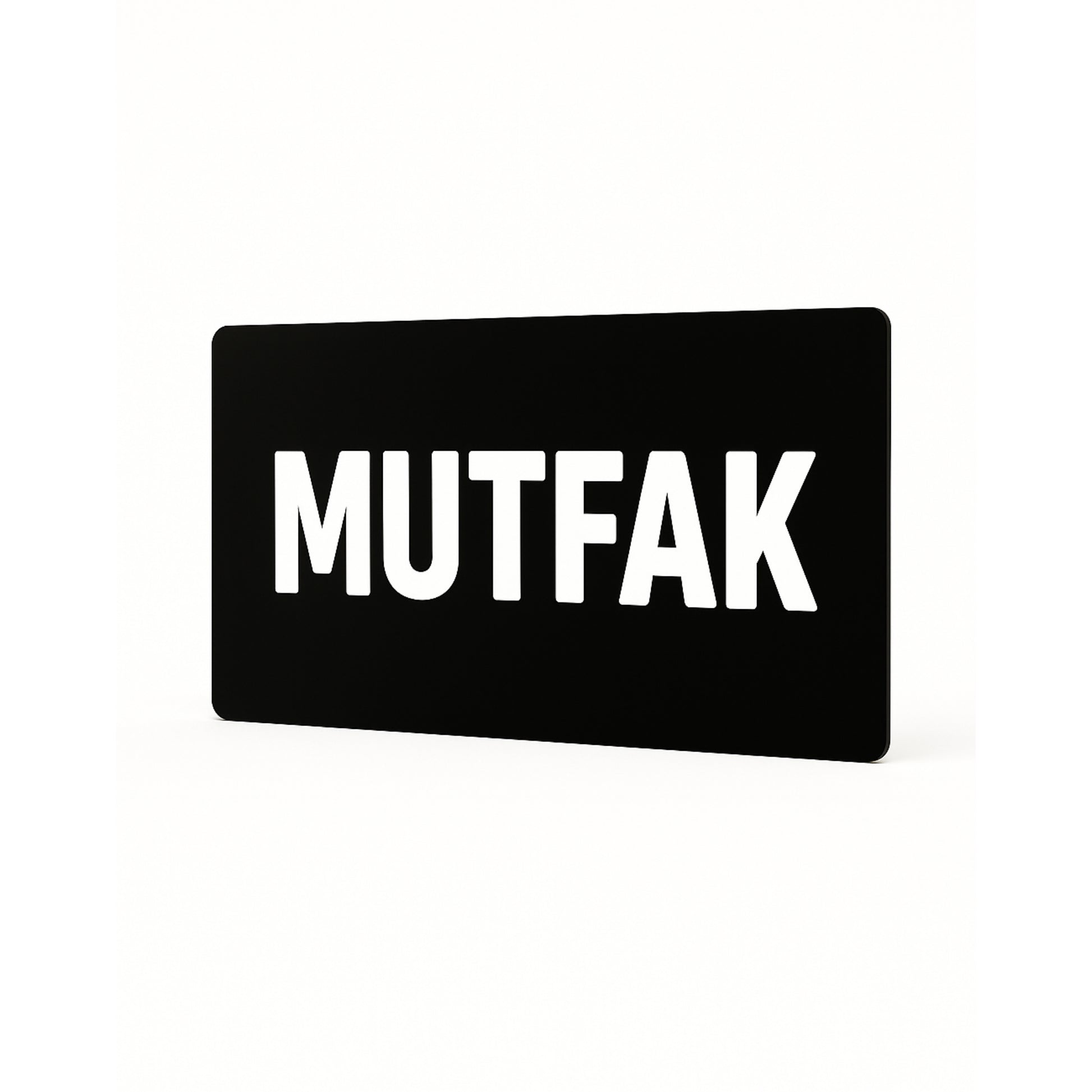 Mutfak yazılı siyah pleksi tabela ürün fotoğrafı, beyaz arka plan