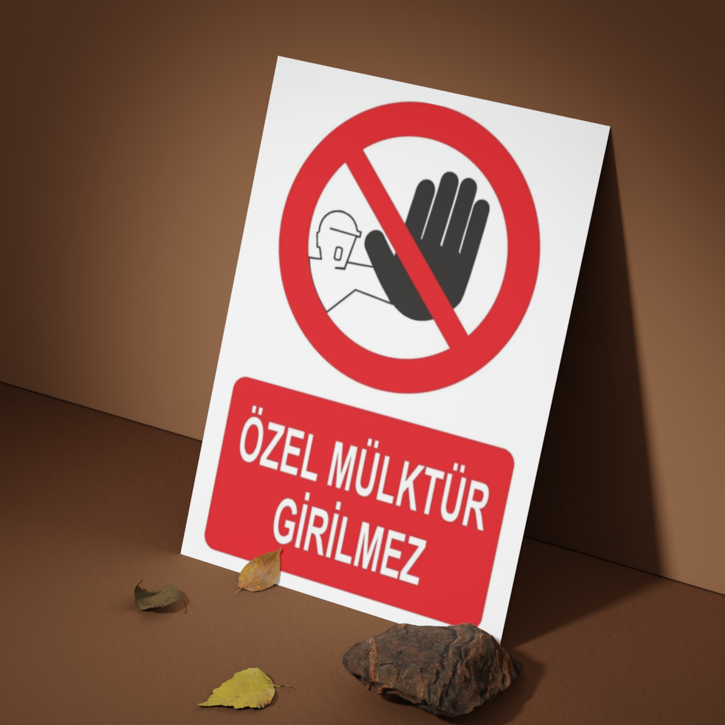 Özel mülktür girilmez uyarı levhasının iç ve dış mekânda kullanım örneği, 25x35 cm forex güvenlik tabelası