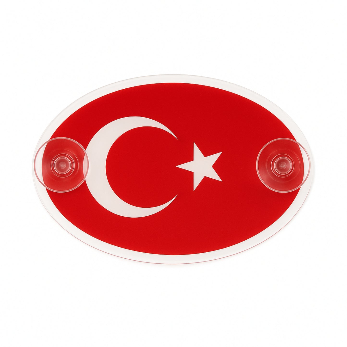 Beyaz zemin üzerinde çift vantuzlu pleksi Türk bayrağı sticker ürün görünümü