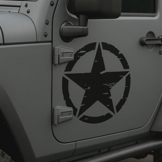 Askeri yıldız sticker siyah folyo Jeep araç kapısı uygulaması vintage distressed army star vinil etiket