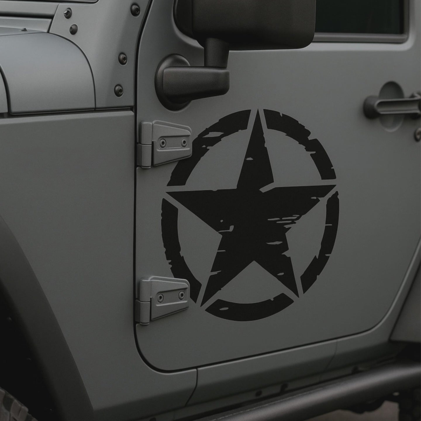 Askeri yıldız sticker siyah folyo Jeep araç kapısı uygulaması vintage distressed army star vinil etiket