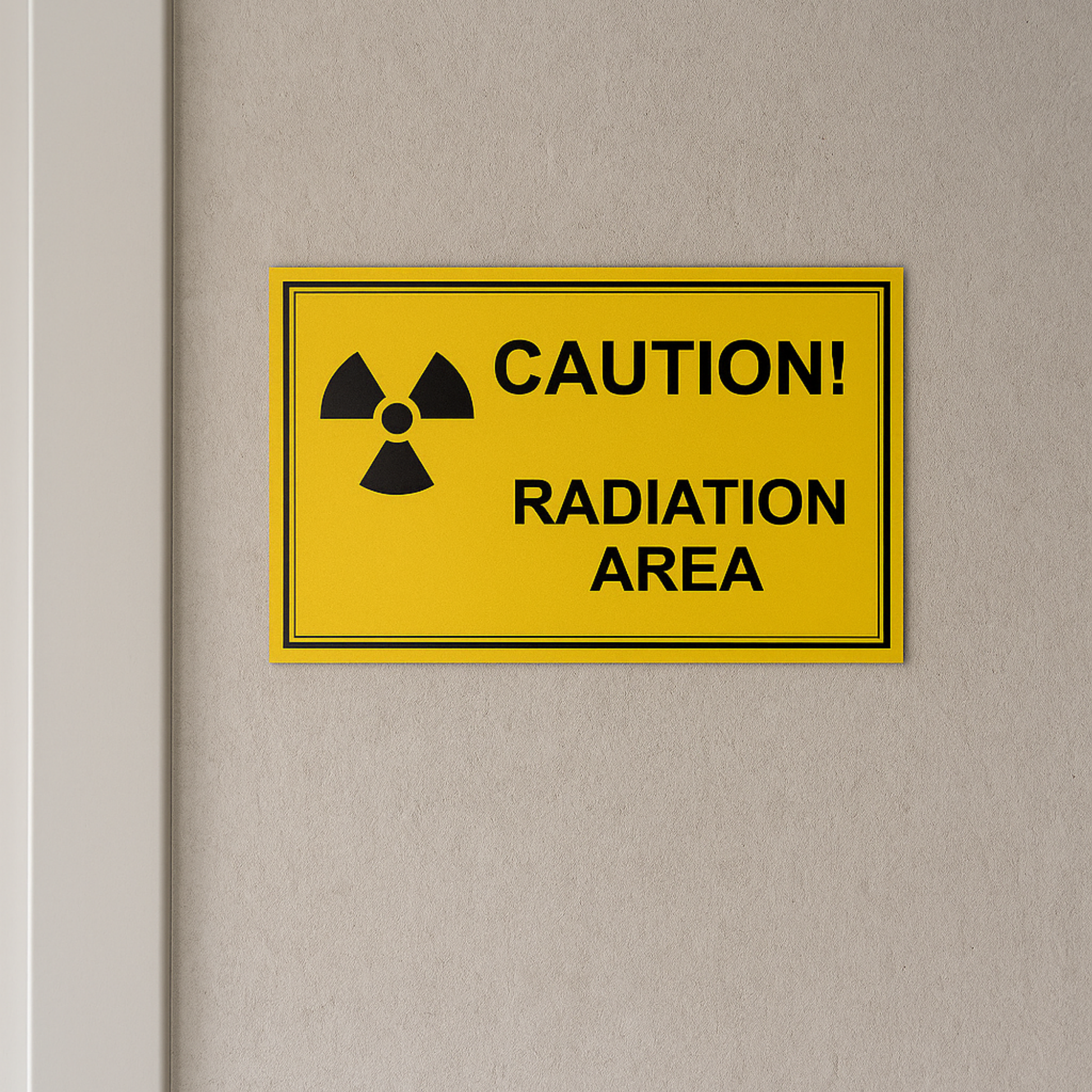 Radiation Area uyarı levhası duvara montajlı kullanım senaryosu