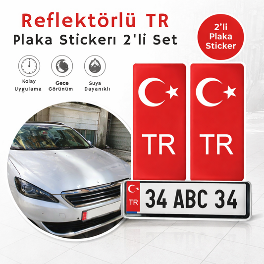 Reflektörlü TR plaka sticker 2’li set, araç plakasına uygulanan gece görünürlük artıran kırmızı araba etiketi