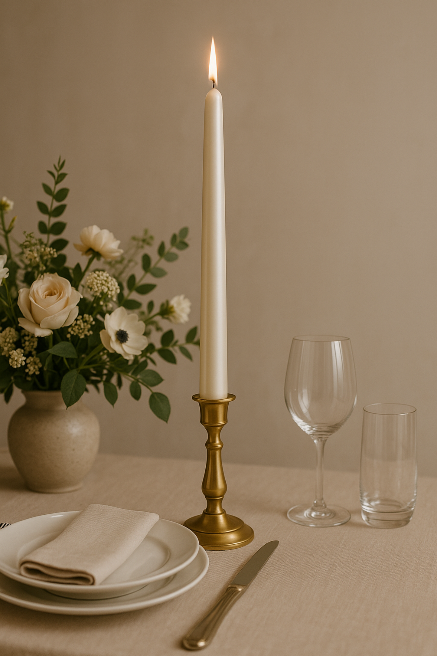 Konik Şamdan Mumu 25 cm – Dekoratif, İs Yapmaz, Kokusuz | Masa & Etkinlik Mumları