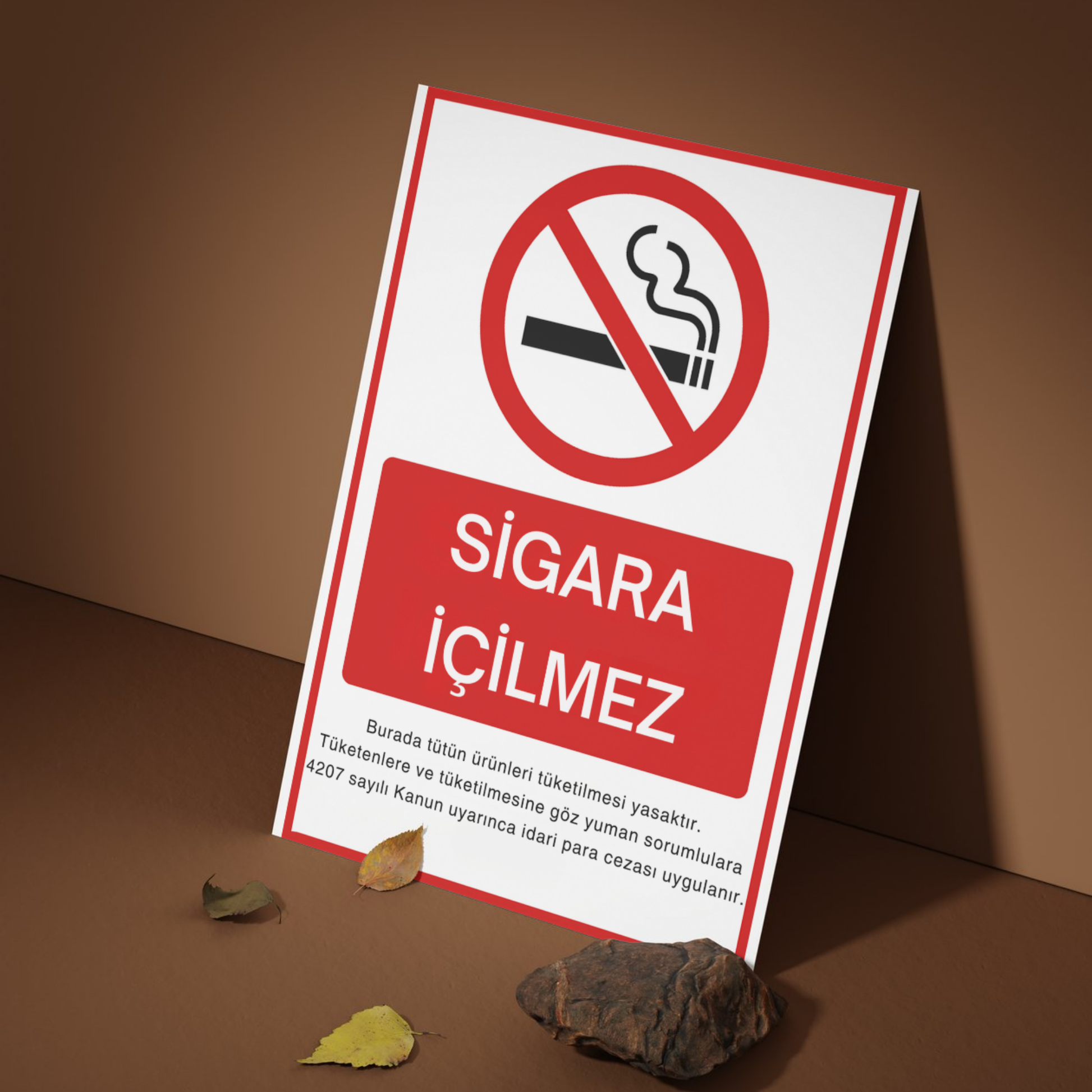 Sigara İçilmez uyarı levhasının kapalı alanda kullanım örneği, 25x35 cm forex malzeme üzerine folyo baskılı tabela